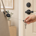 TUGLO clipped to a tote while a house key is pulled toward a door lock