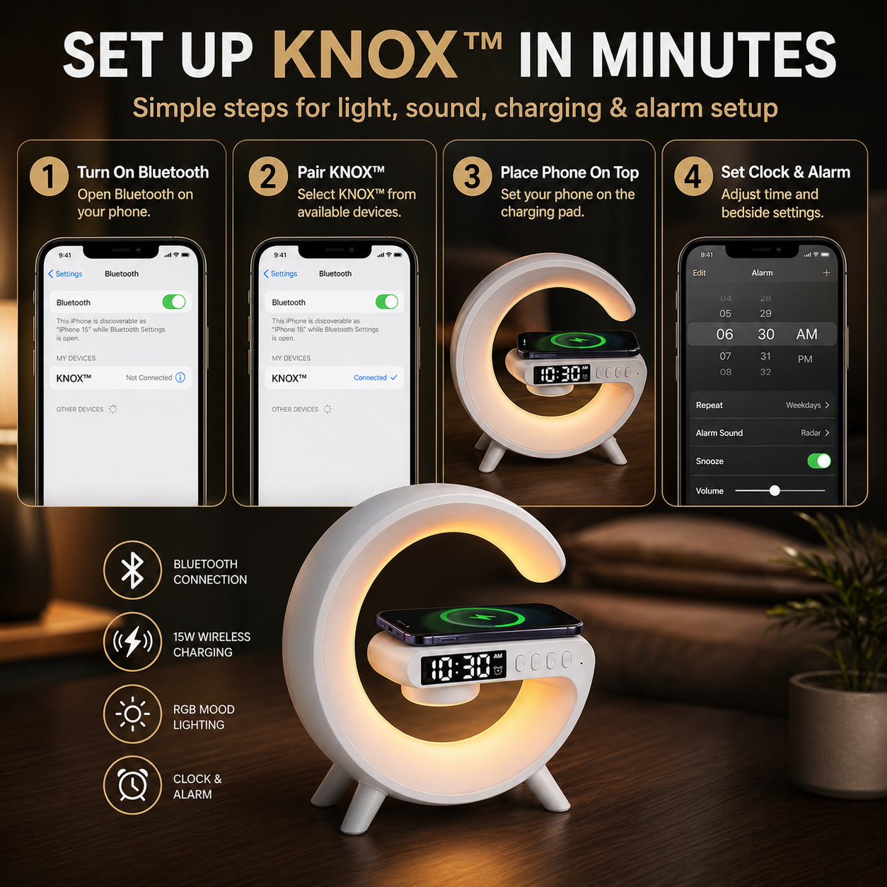 KNOX™  RGB Speaker Charging Clock