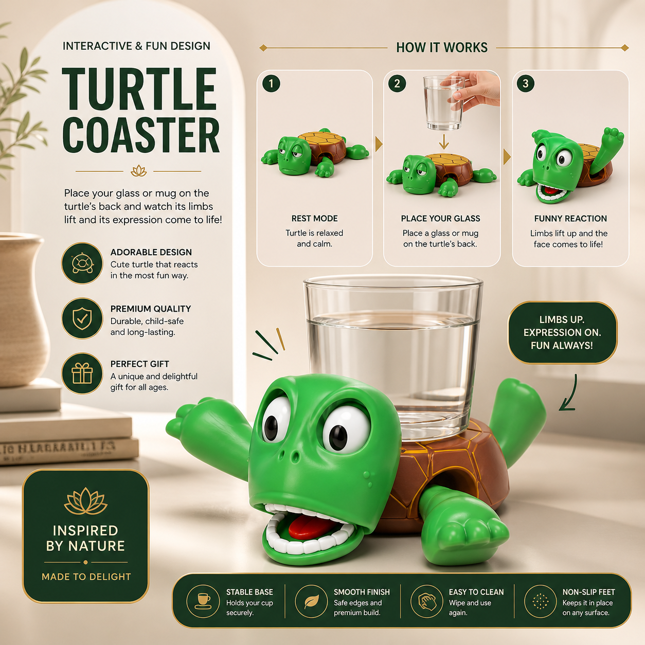 TORTO™  Interactive Turtle Cup Coaster