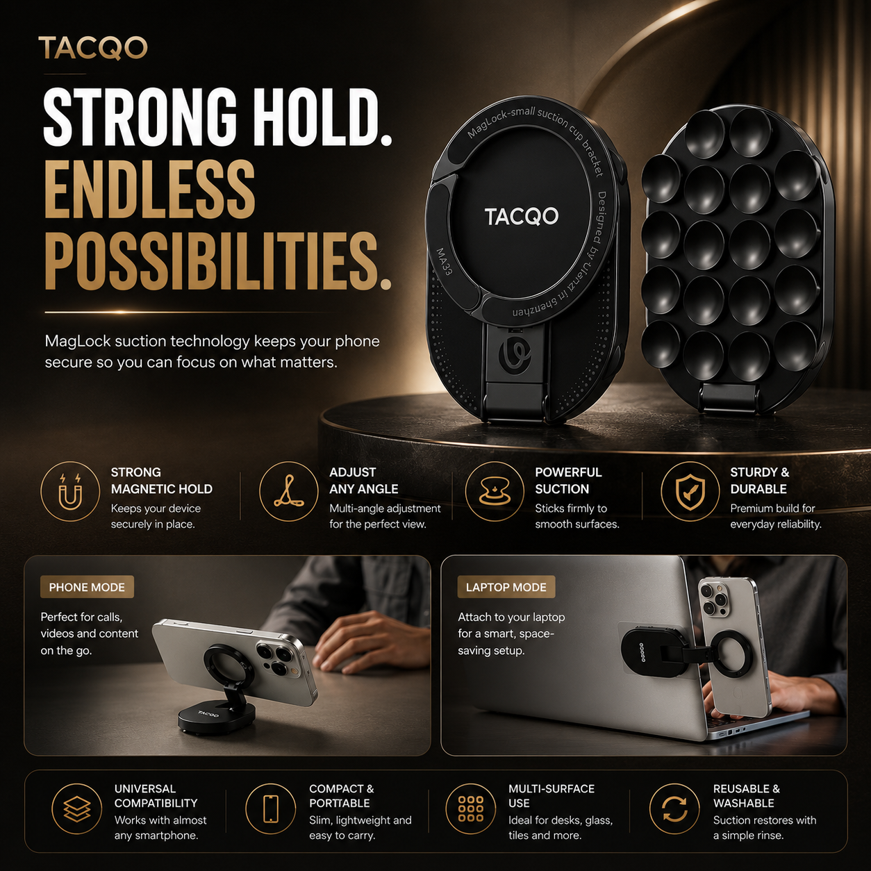 Tacqo™ | Magnetic Suction Phone Mount