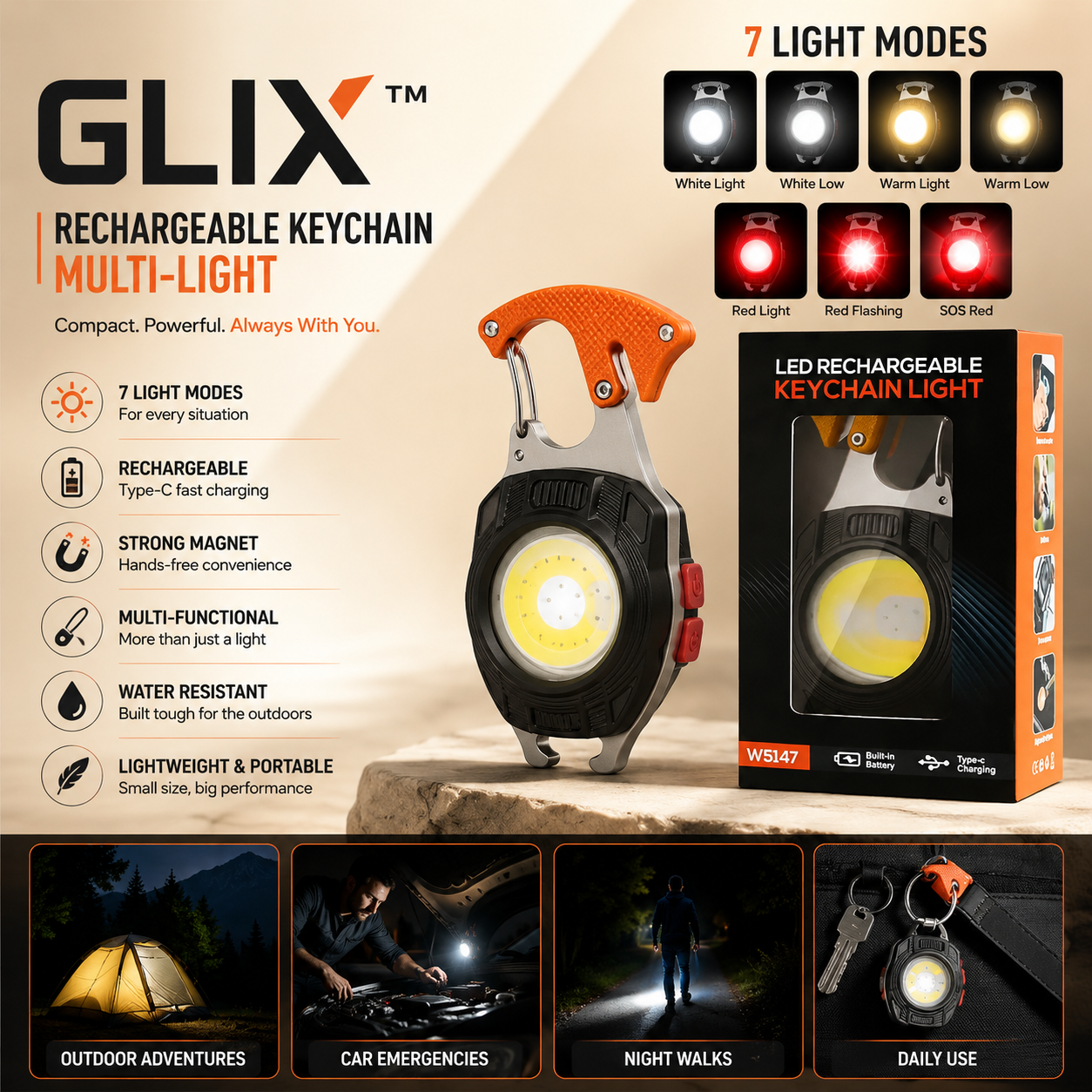 GLIX™ | Rechargeable Keychain Multi-Light