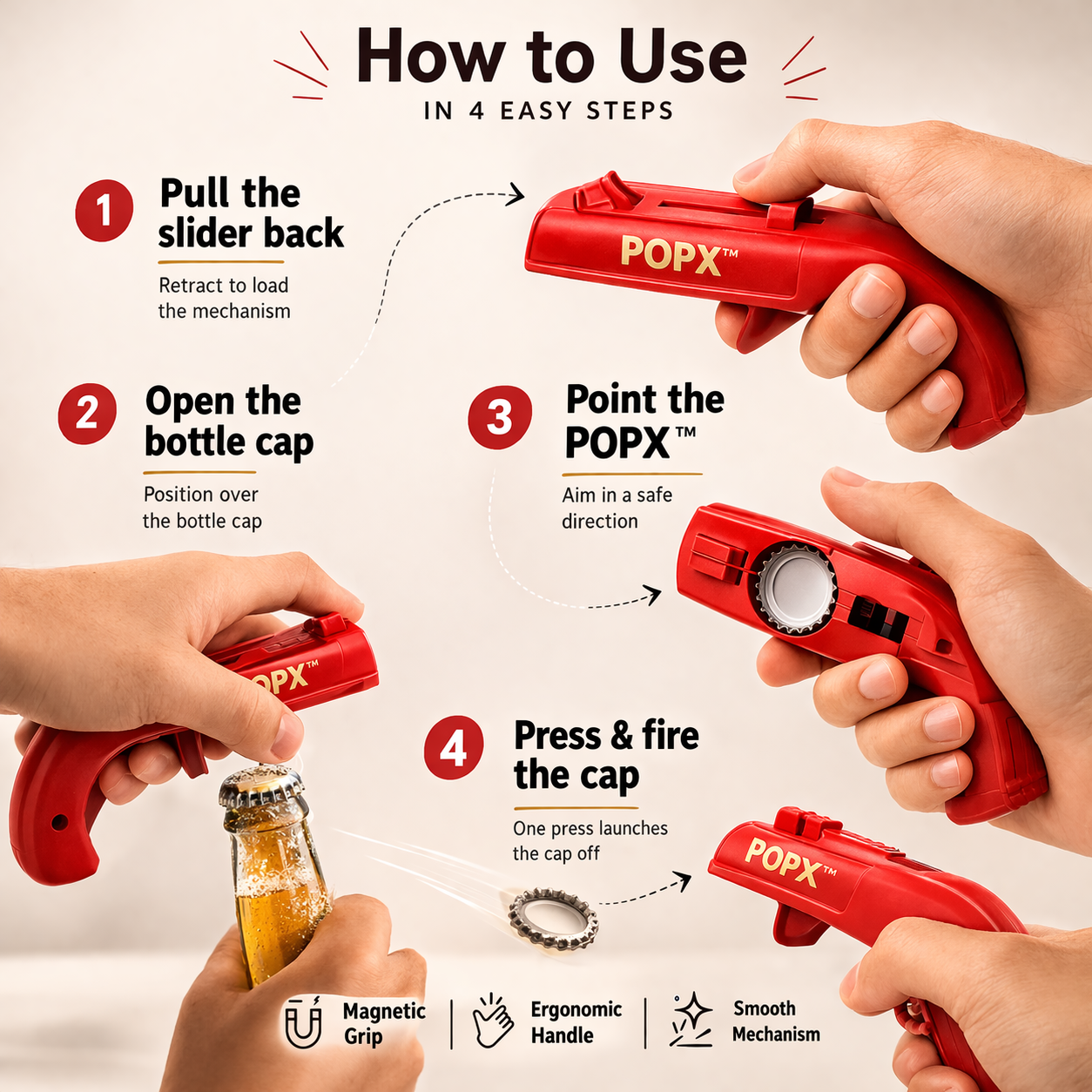 POPX™ Bottle Cap Launcher Opener